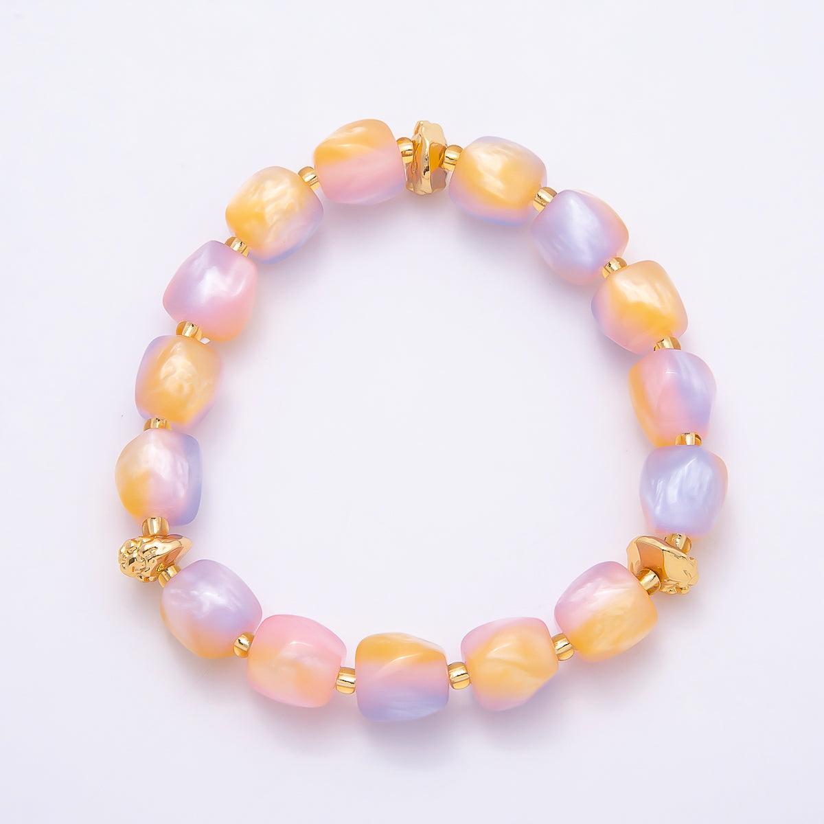 Stainless Steel 10mm Geometric Resin Bead 7 Inch Stretch Bracelet | WA-04516 ~ WA-04522