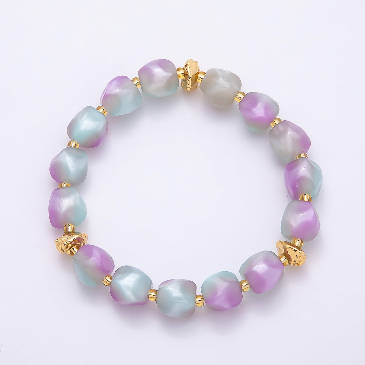 Stainless Steel 10mm Geometric Resin Bead 7 Inch Stretch Bracelet | WA-04516 ~ WA-04522