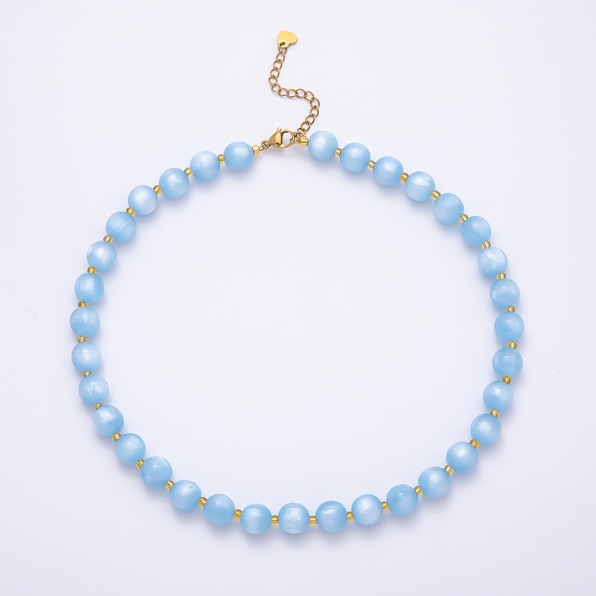 Stainless Steel 10mm Round Glitter Resin Bead 16 Inch Necklace w. Extender | WA-04523 ~ WA-04530