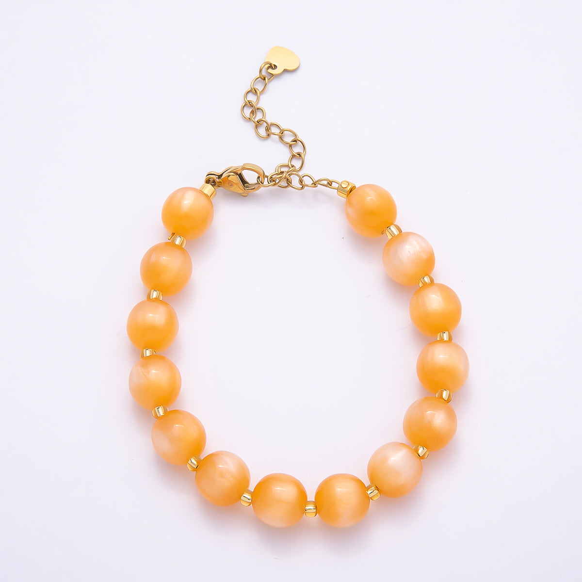 Stainless Steel 10mm Round Glitter Resin Bead 7 Inch Bracelet w. Extender | WA-04531 ~ WA-04538