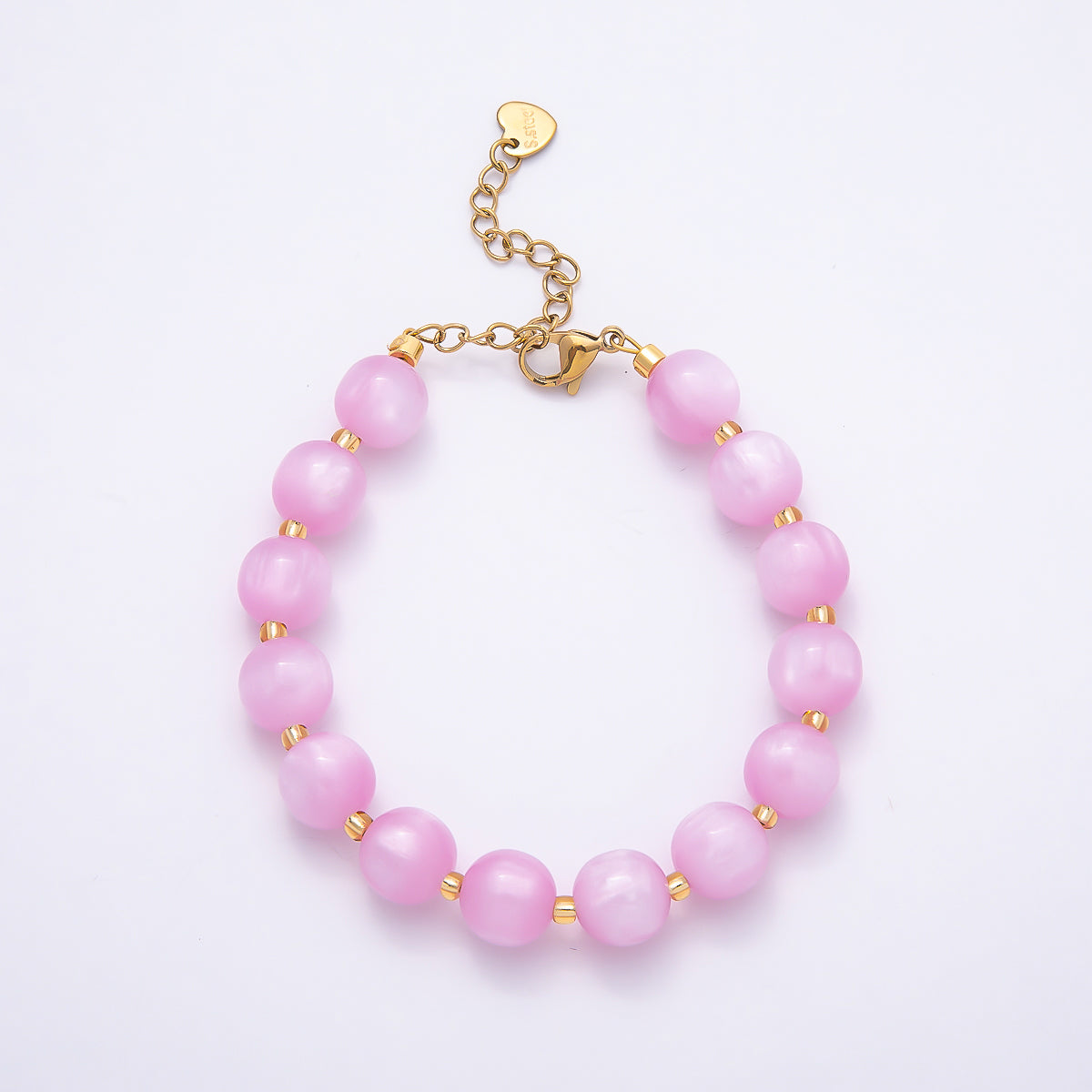 Stainless Steel 10mm Round Glitter Resin Bead 7 Inch Bracelet w. Extender | WA-04531 ~ WA-04538