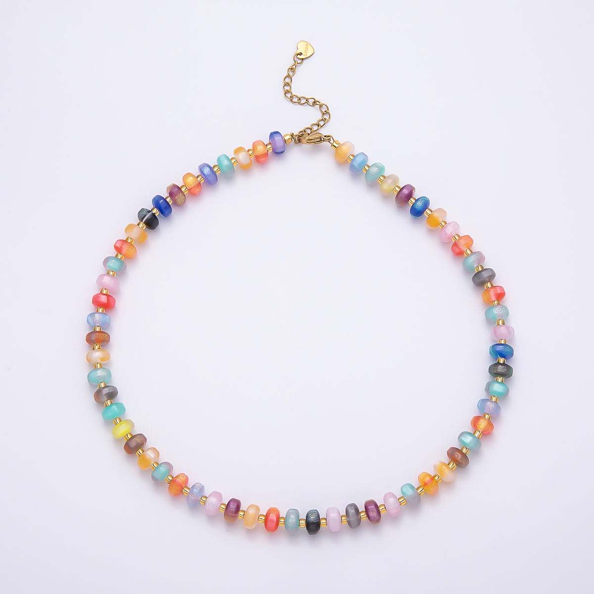 Stainless Steel 8mm Multicolor, Yellow, Blue, Orange, Pink, Green Glitter Rondelle 16 Inch Necklace w. Extender | WA-04549 ~ WA-04553