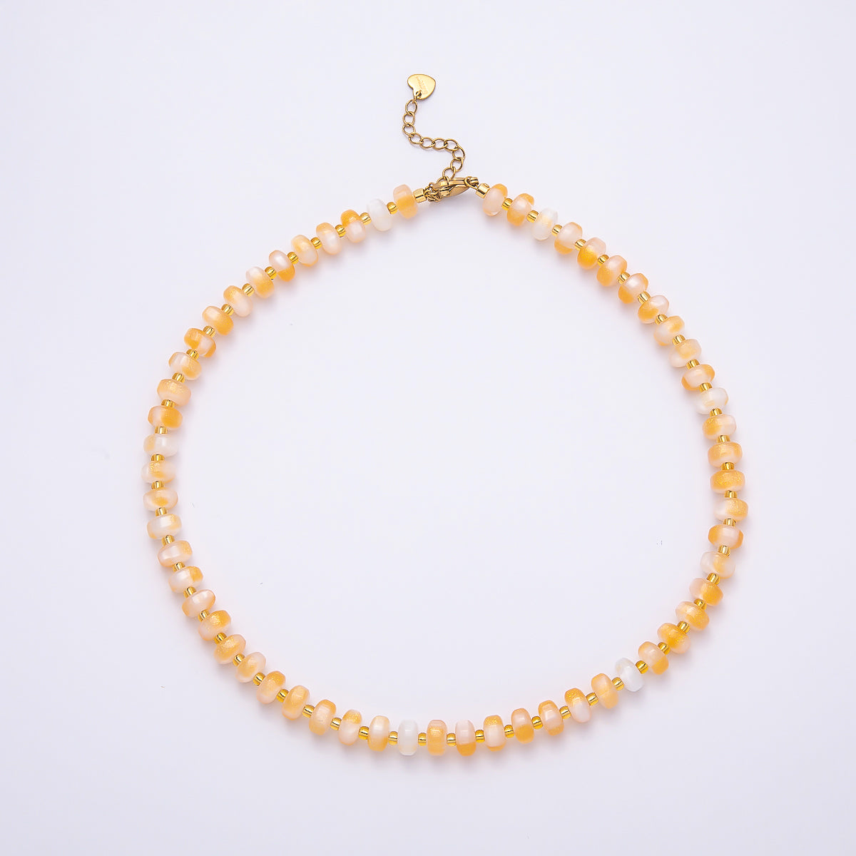 Stainless Steel 8mm Multicolor, Yellow, Blue, Orange, Pink, Green Glitter Rondelle 16 Inch Necklace w. Extender | WA-04549 ~ WA-04553