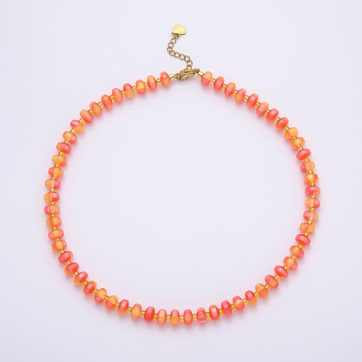 Stainless Steel 8mm Multicolor, Yellow, Blue, Orange, Pink, Green Glitter Rondelle 16 Inch Necklace w. Extender | WA-04549 ~ WA-04553