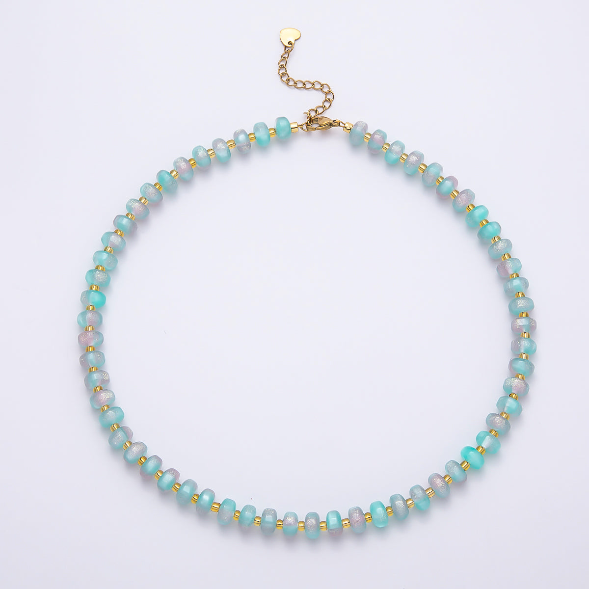 Stainless Steel 8mm Multicolor, Yellow, Blue, Orange, Pink, Green Glitter Rondelle 16 Inch Necklace w. Extender | WA-04549 ~ WA-04553