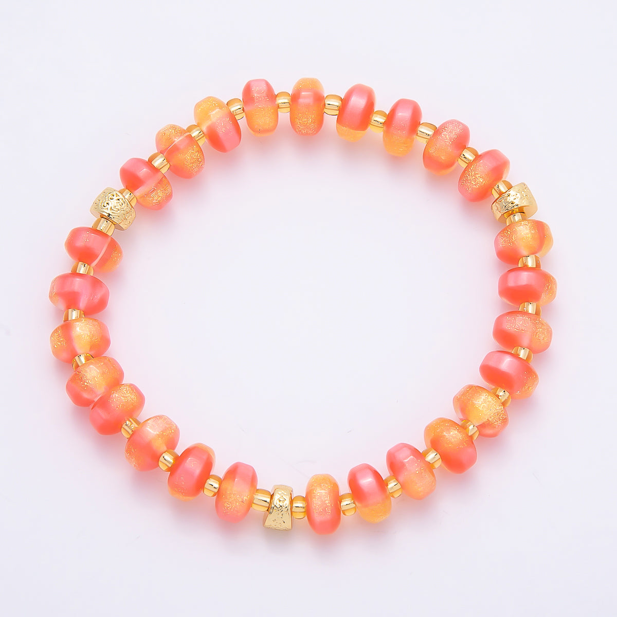 8mm Multicolor, Blue, Yellow, Pink, Orange, Green Glitter Rondelle Bead Resin 7 Inch Stretch Bracelet | WA-04559 ~ WA-04564