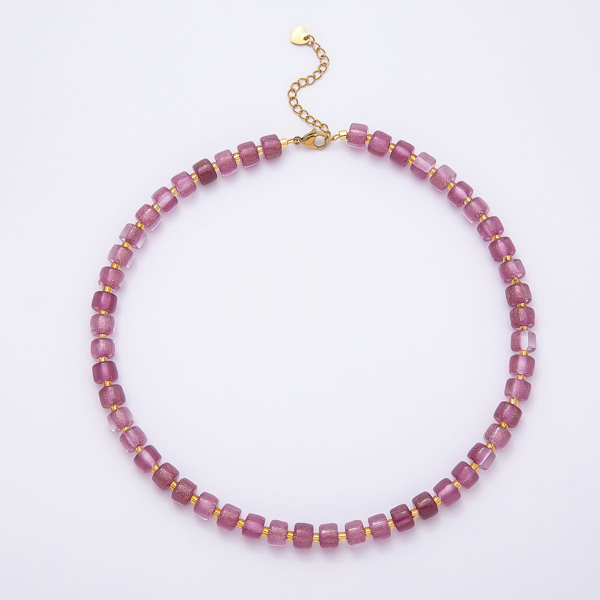 Stainless Steel 8mm Green, Purple, Multicolor, Blue, Purple, Pink, Orange, White Glitter Resin Rondelle Bead 16 Inch Necklace w. Extender | WA-04565 ~ WA-04572