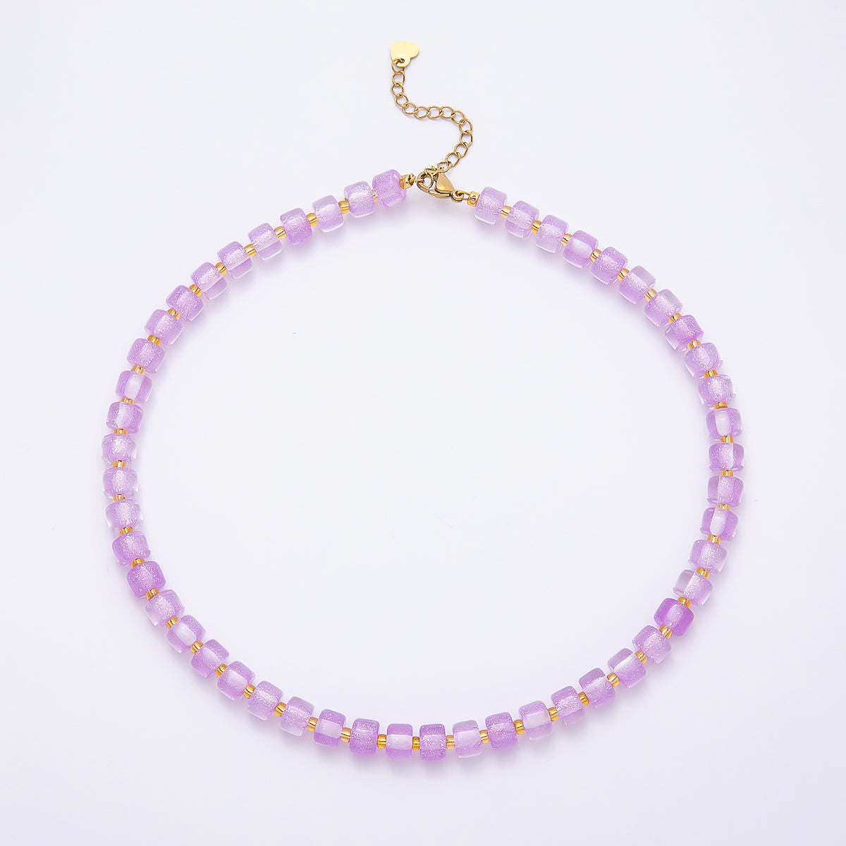 Stainless Steel 8mm Green, Purple, Multicolor, Blue, Purple, Pink, Orange, White Glitter Resin Rondelle Bead 16 Inch Necklace w. Extender | WA-04565 ~ WA-04572