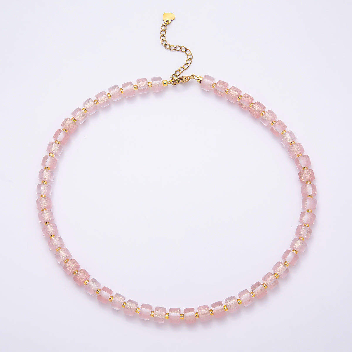 Stainless Steel 8mm Green, Purple, Multicolor, Blue, Purple, Pink, Orange, White Glitter Resin Rondelle Bead 16 Inch Necklace w. Extender | WA-04565 ~ WA-04572