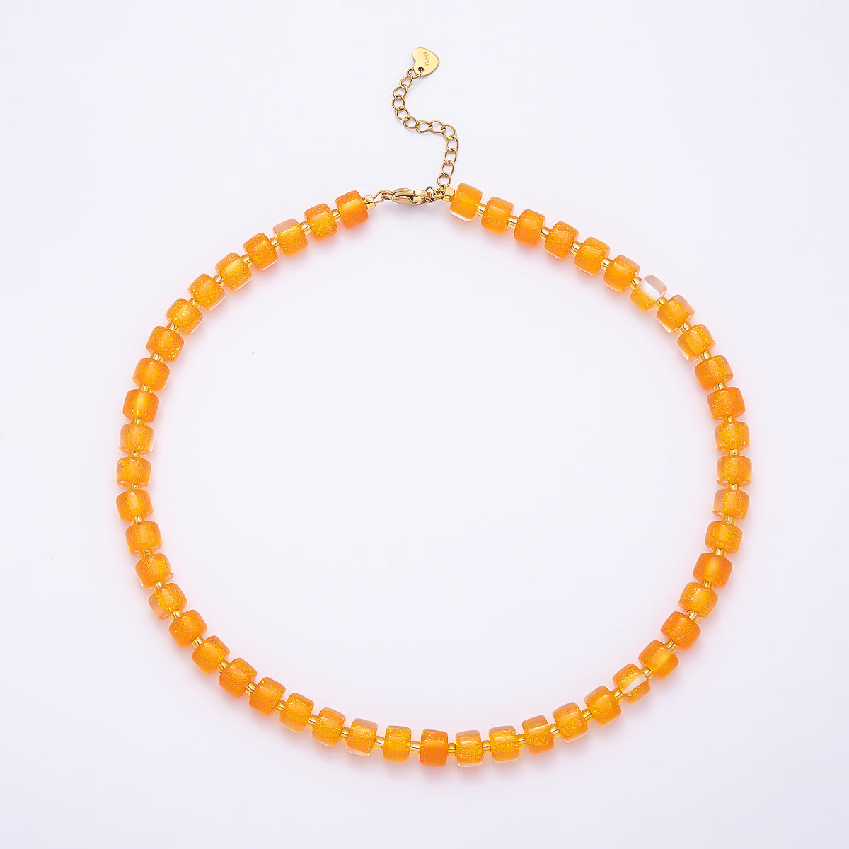 Stainless Steel 8mm Green, Purple, Multicolor, Blue, Purple, Pink, Orange, White Glitter Resin Rondelle Bead 16 Inch Necklace w. Extender | WA-04565 ~ WA-04572