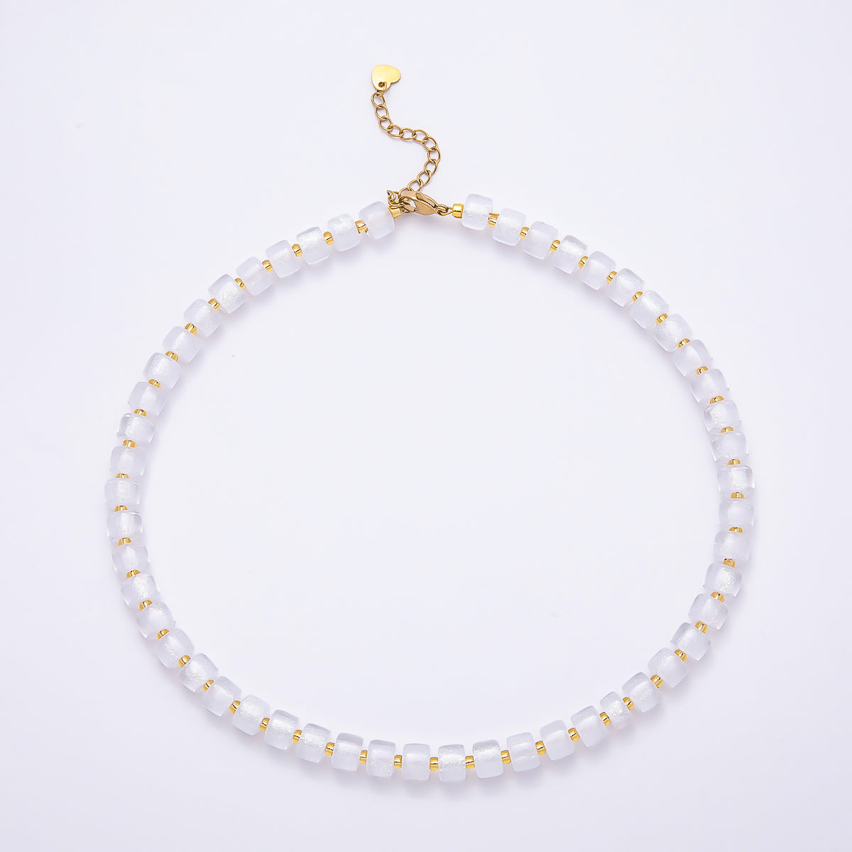 Stainless Steel 8mm Green, Purple, Multicolor, Blue, Purple, Pink, Orange, White Glitter Resin Rondelle Bead 16 Inch Necklace w. Extender | WA-04565 ~ WA-04572