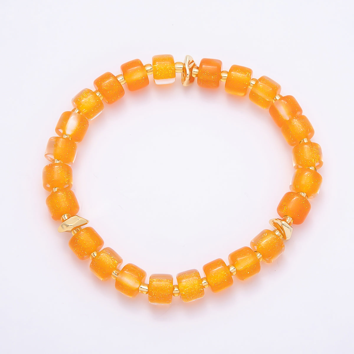Stainless Steel 8mm Multicolor, Purple, Orange, Pink, Green, White, Blue Glitter Resin Rondelle Bead 7 Inch Stretch Bracelet | WA-04581 - WA-04588