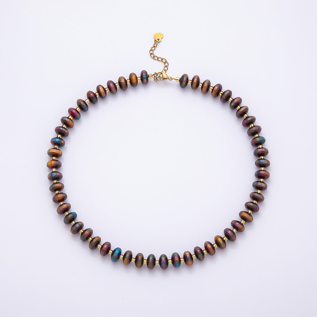 Stainless Steel 10mm Rondelle Resin Bead 16 Inch Necklace w. Extender | WA-04601 ~ WA-04606