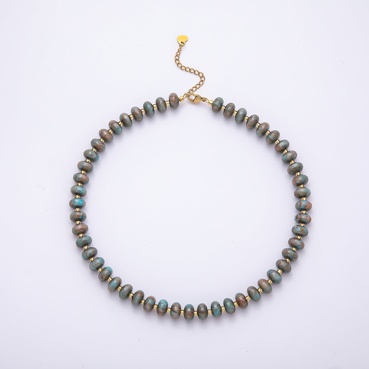 Stainless Steel 10mm Rondelle Resin Bead 16 Inch Necklace w. Extender | WA-04601 ~ WA-04606