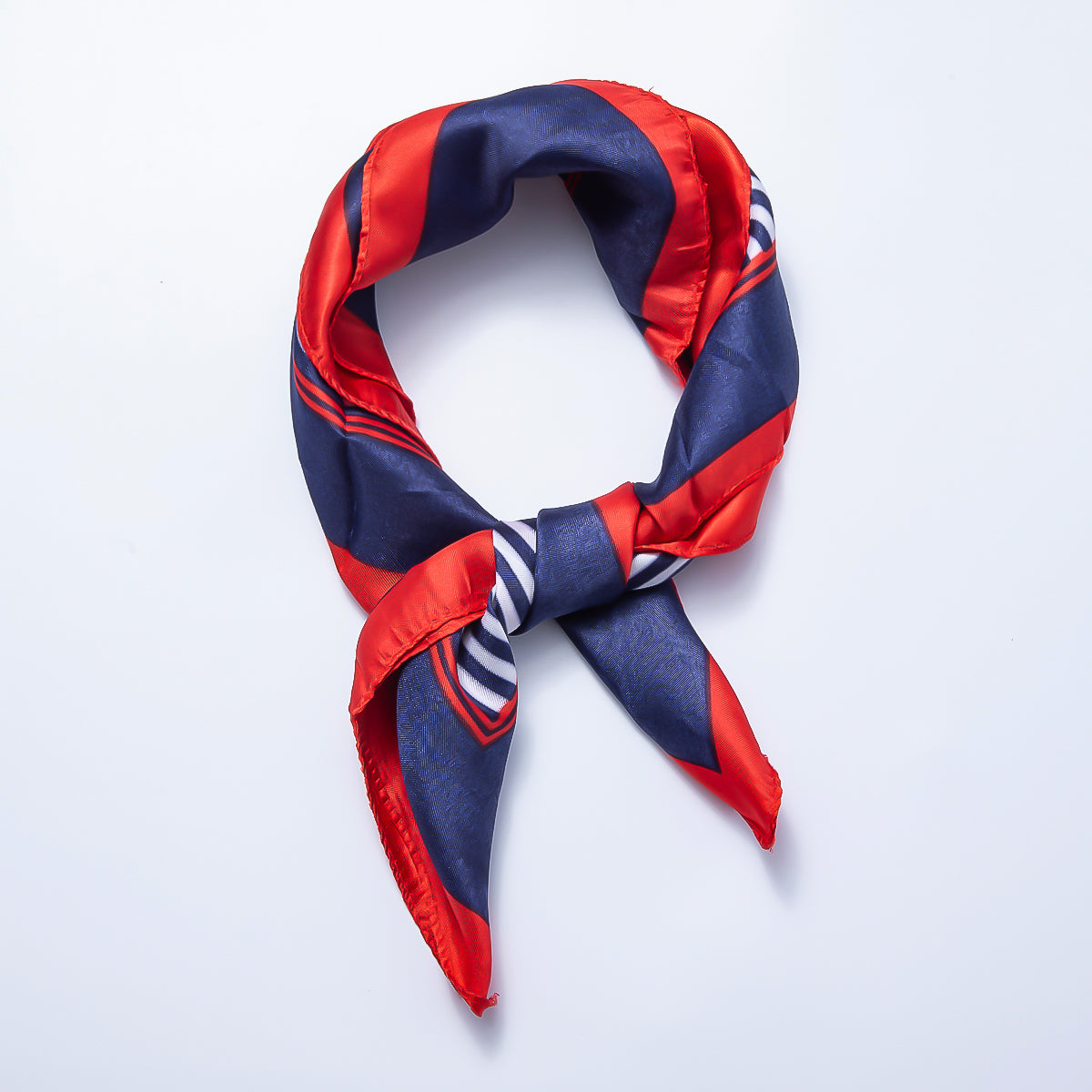 Red and Blue Striped Printed Faux Silk Twill 50 Square Bandana Scarf Necklace | WA-04627