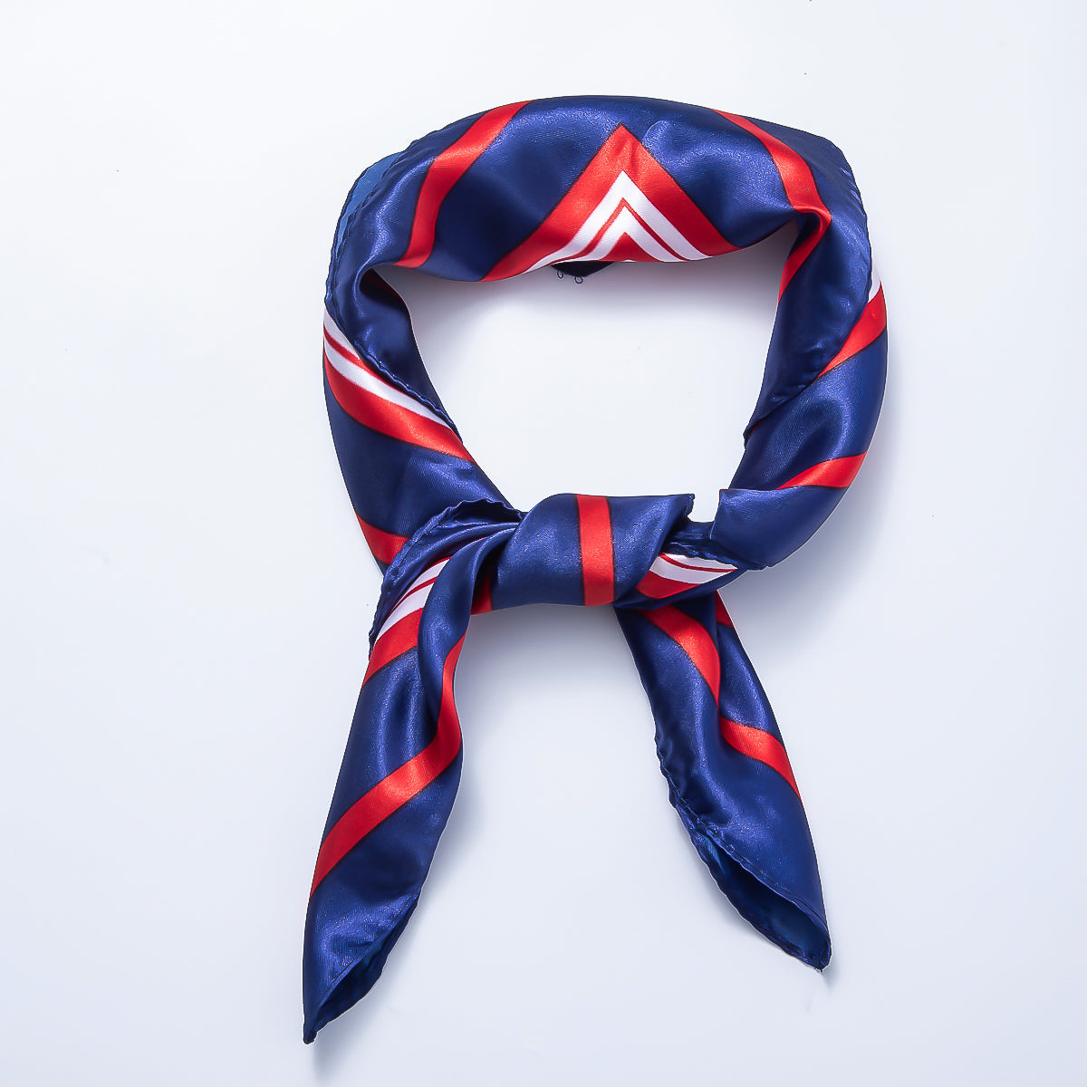 Red Blue White Striped Box Printed Faux Silk Twill 60 Square Bandana Scarf Necklace | WA-04629