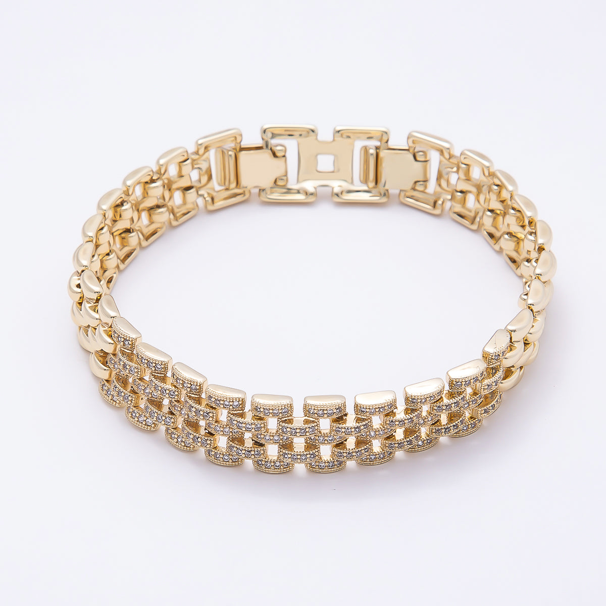 14K Gold Filled 11mm Micro Paved CZ Panther Chain 7 Inch Adjustable Bracelet | WA-04632