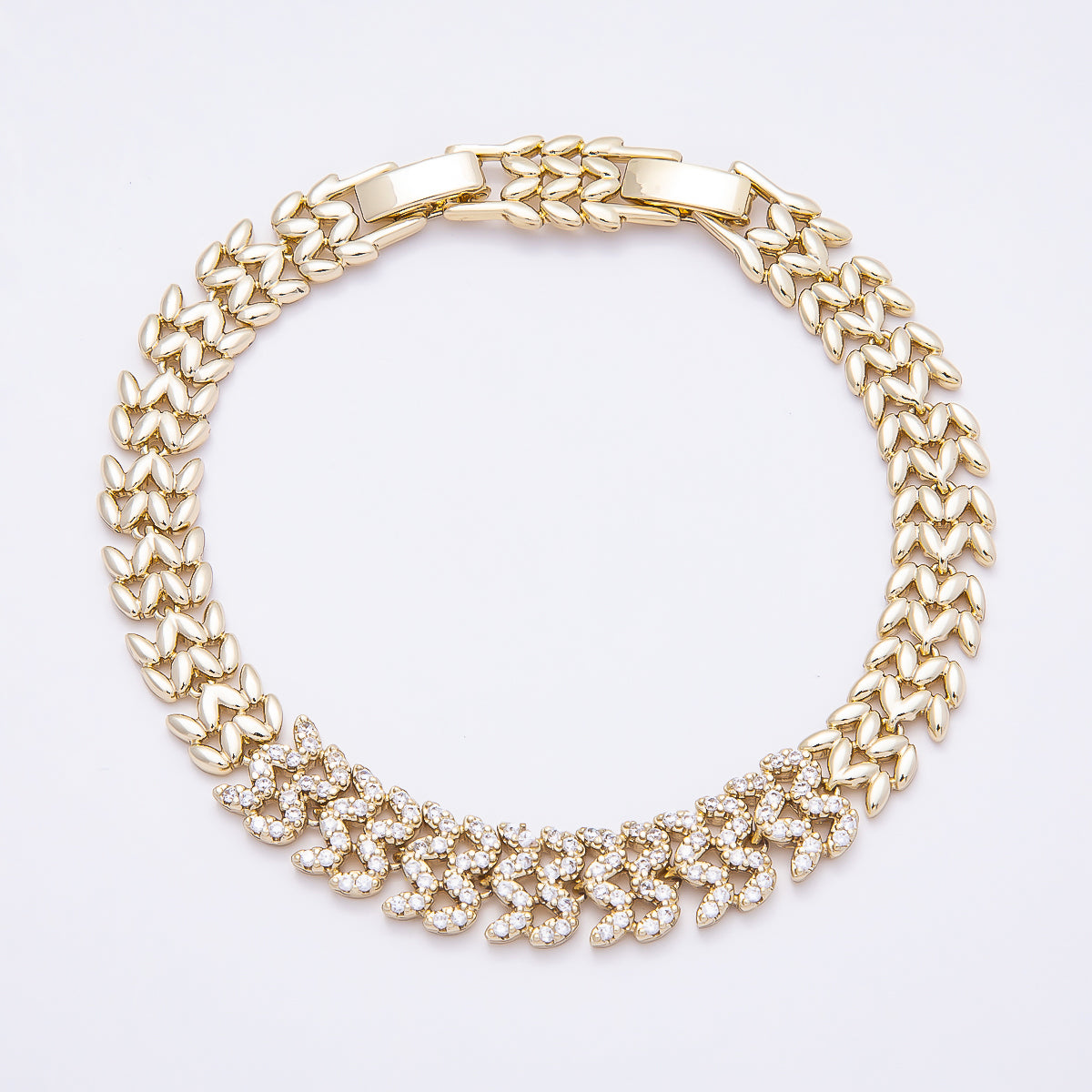 14K Gold Filled 9mm Micro Paved CZ Geometric Heart Panther Chain 7 Inch Adjustable Bracelet | WA-04633
