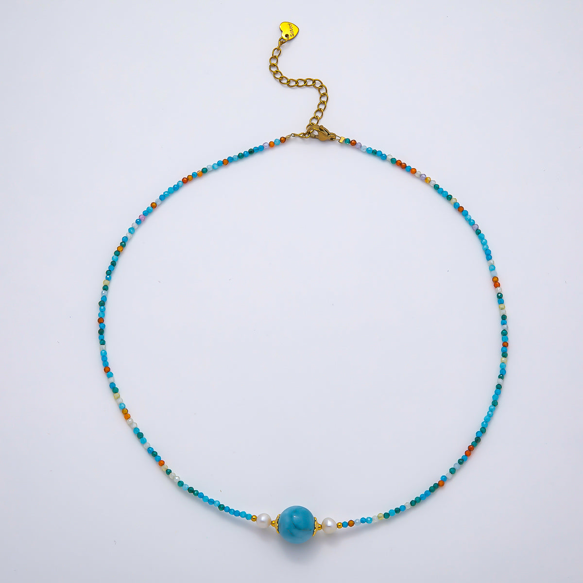 Handmade Stainless Steel 2mm Amazonite Gemstone Chain 16 Inch Necklace | WA-04639
