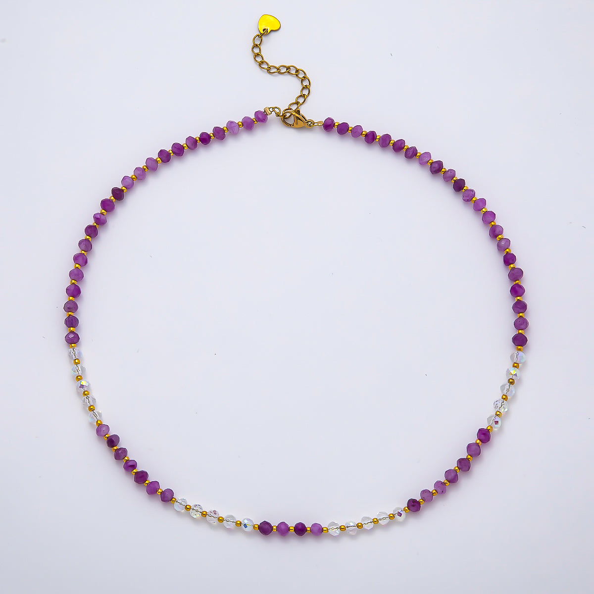 Handmade Stainless Steel 2mm AB Amethyst Gemstone Chain 16 Inch Necklace | WA-04640
