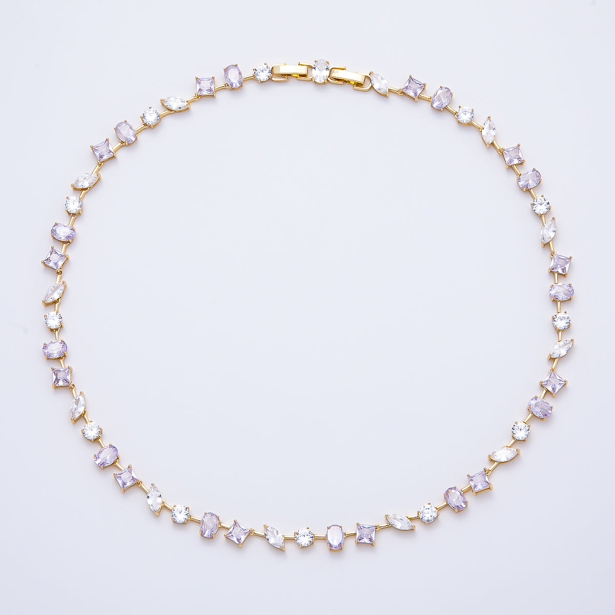 16K Gold Filled 7mm Purple Clear Multi-Cut CZ Tennis Chain 17 Inch Adjustable Necklace | WA-04684