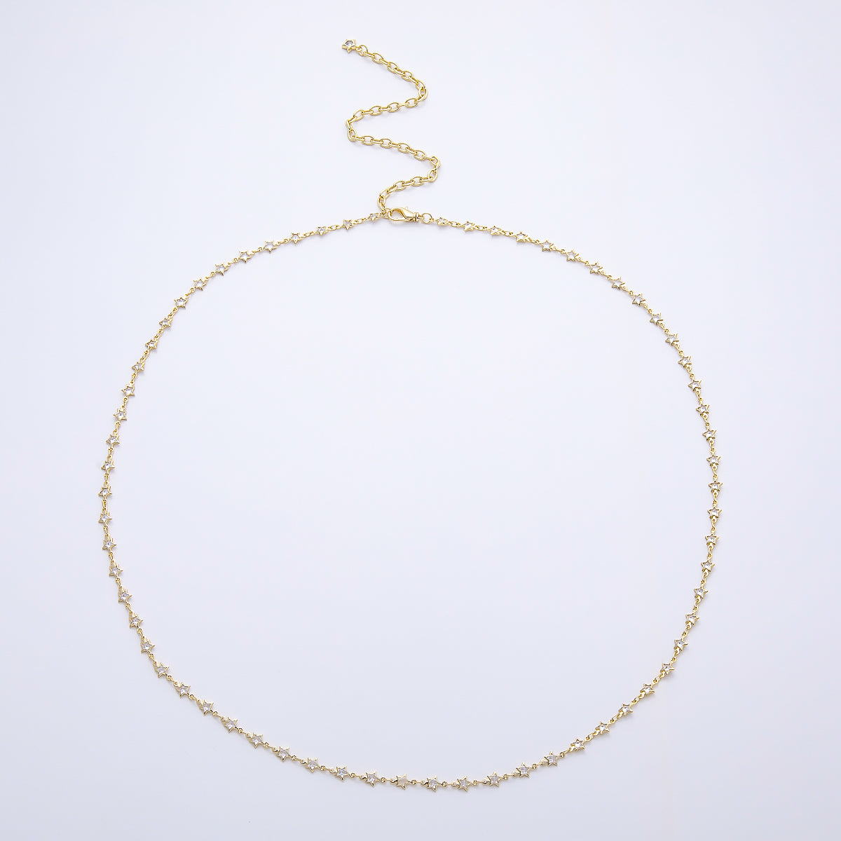 SUMMER 16K Gold Filled 4mm Clear CZ Bezel Star Chain Belly Waist Chain | WA-04718