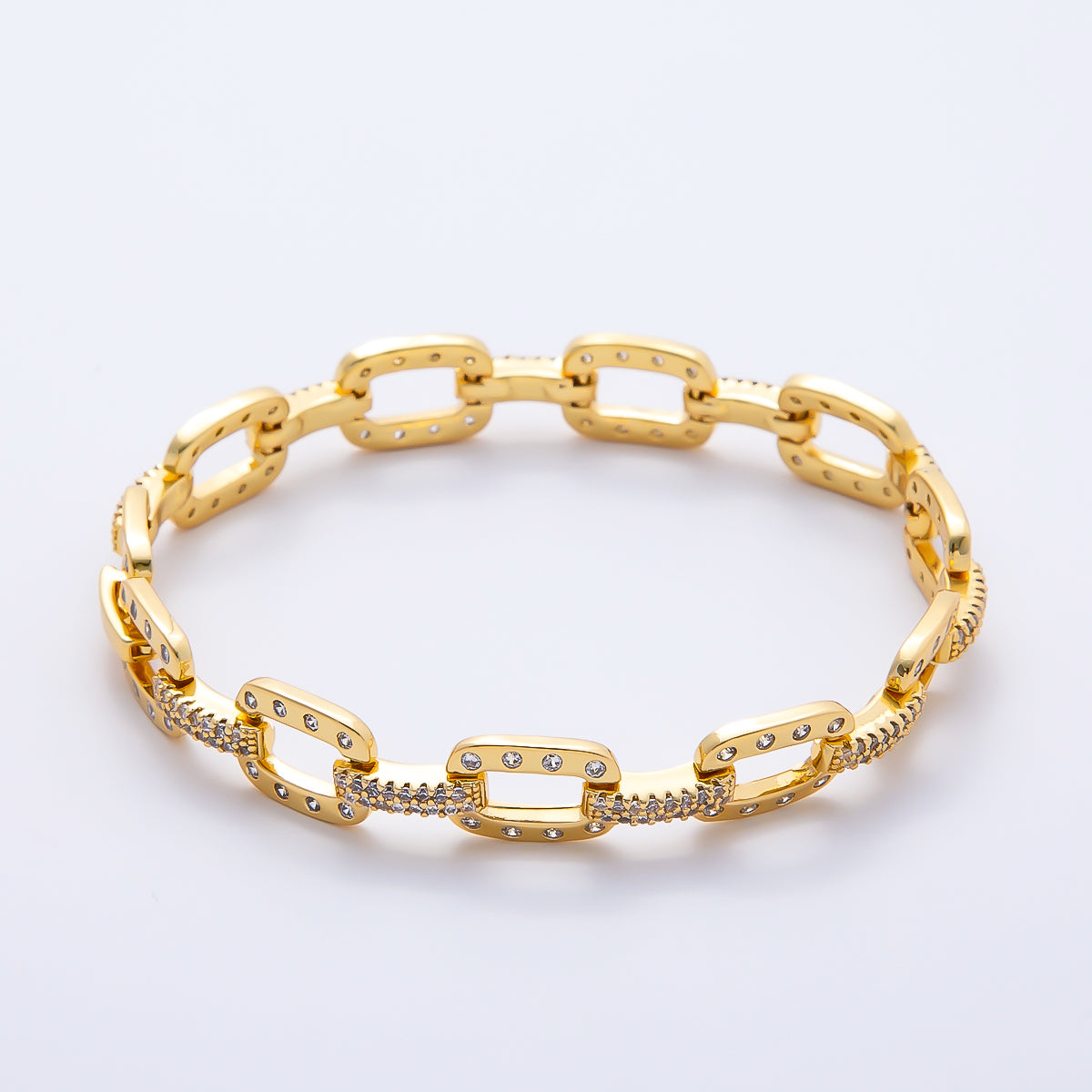 16K Gold Filled 9mm Micro Paved CZ Dotted Cable Chain Bangle Bracelet | WA-04719