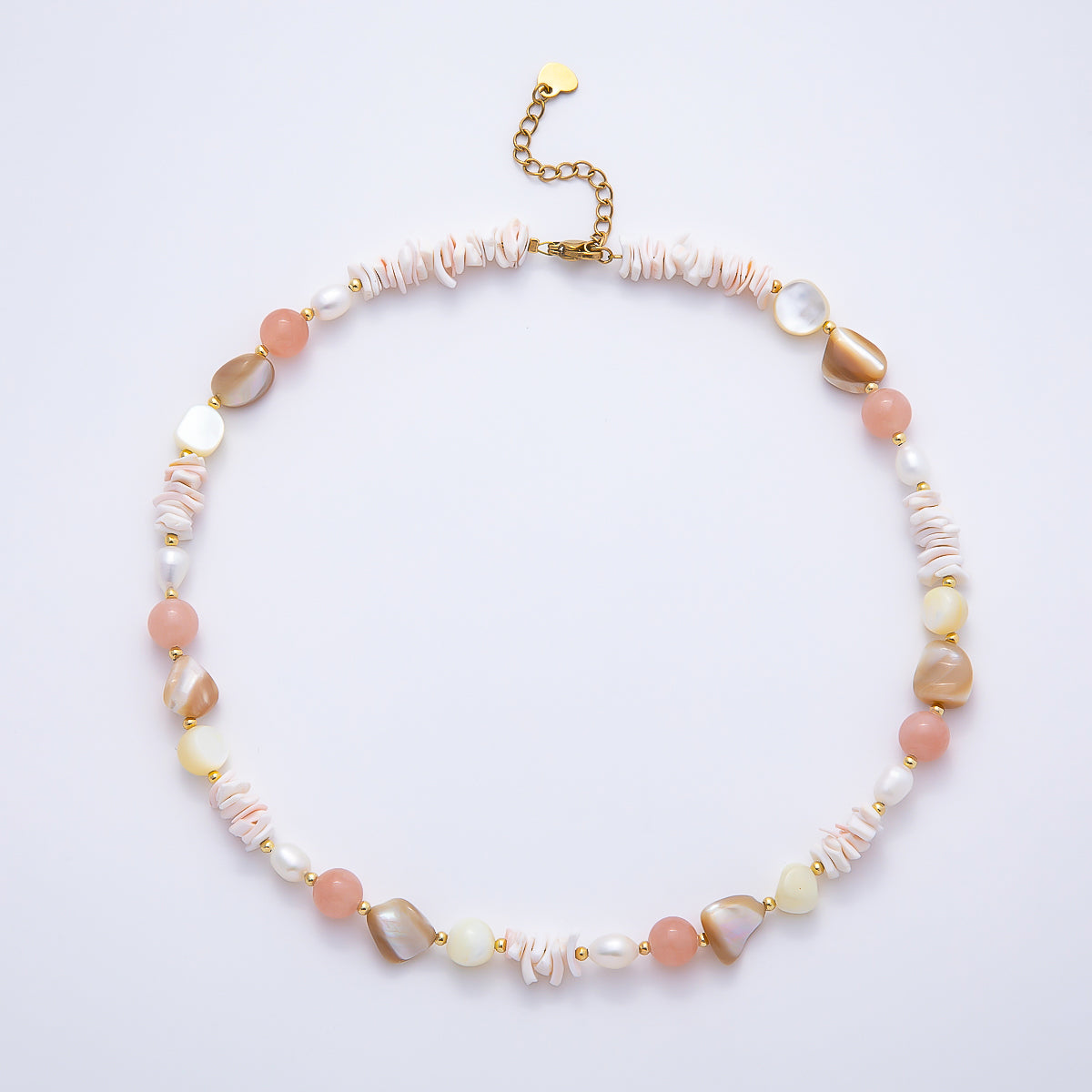 Handmade Stainless Steel 8mm Pink Quartz Pika Pearl Multifaceted Gemstone Chain 15.5 Inch Necklace | WA-04729