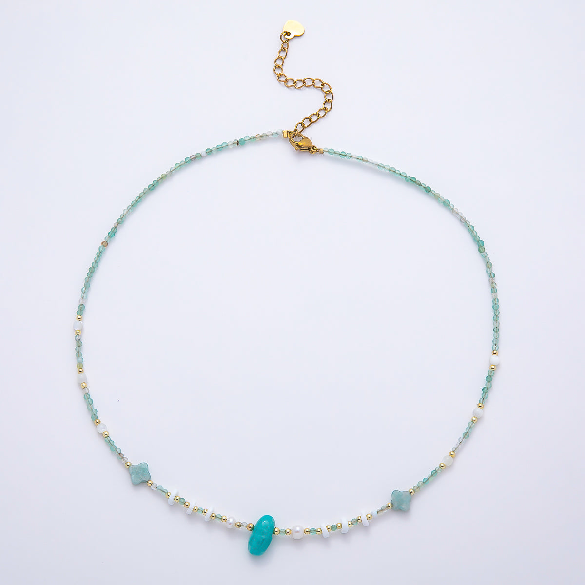 Handmade 2mm Amazonite Shell Pearl Bead Gemstone Chain 16 Inch Necklace | WA-04735