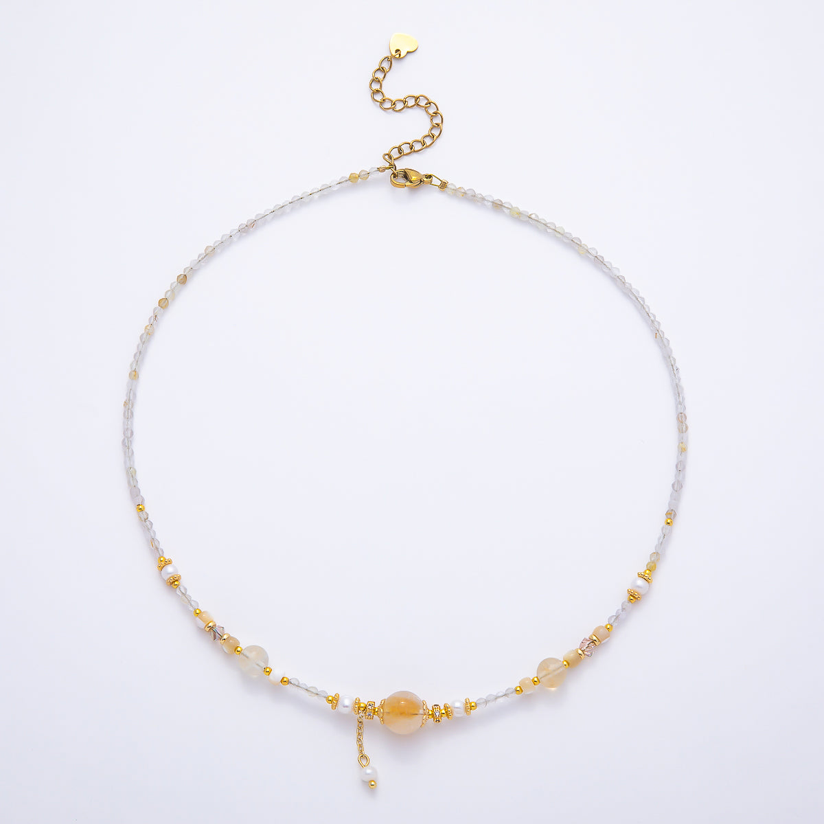 Handmade Shell Pearl White Quartz Gemstone Chain 16 Inch Necklace | WA-04735
