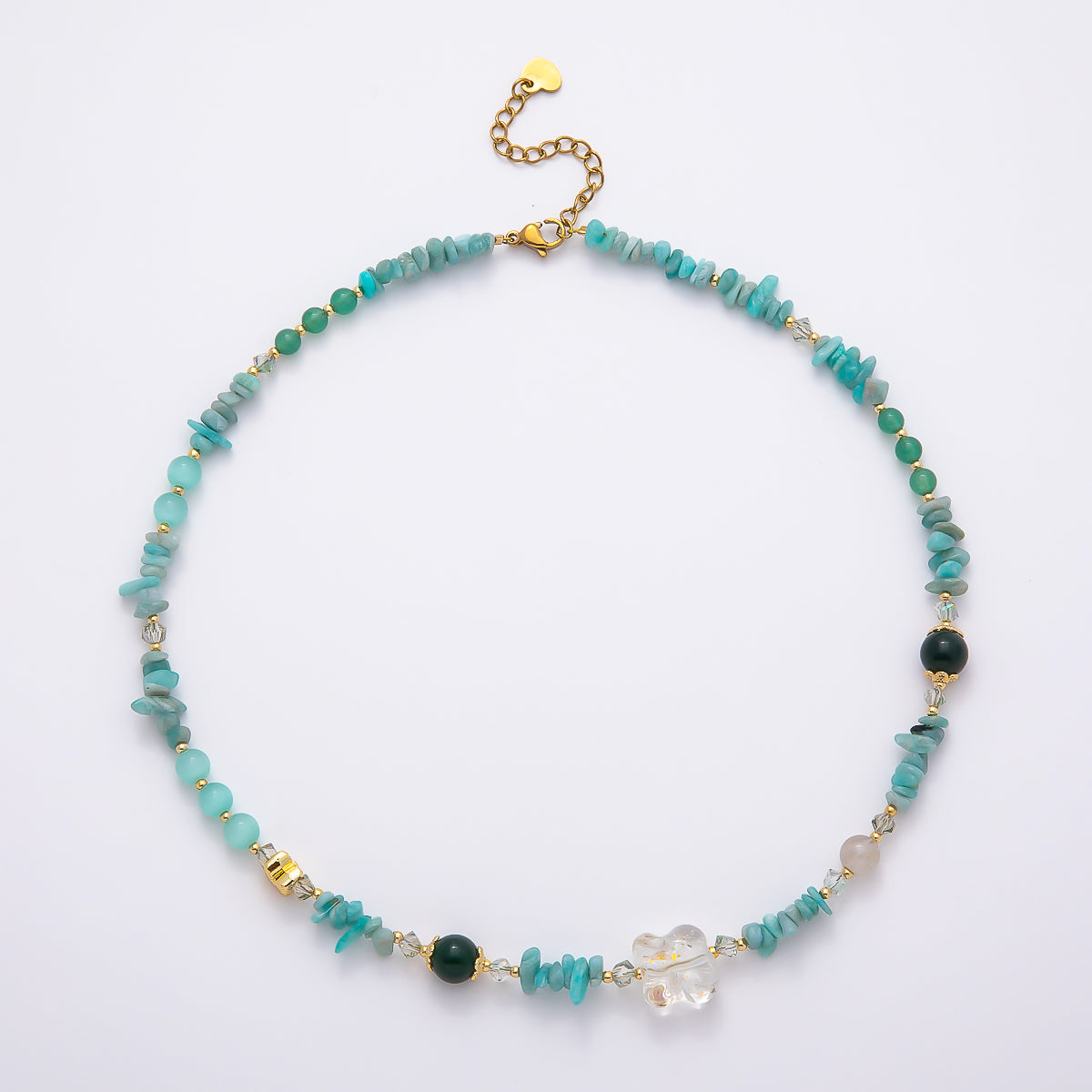 Handmade 5mm Blue Amazonite Multi Round Pebble Gemstone Chain 16 Inch Necklace | WA-04741