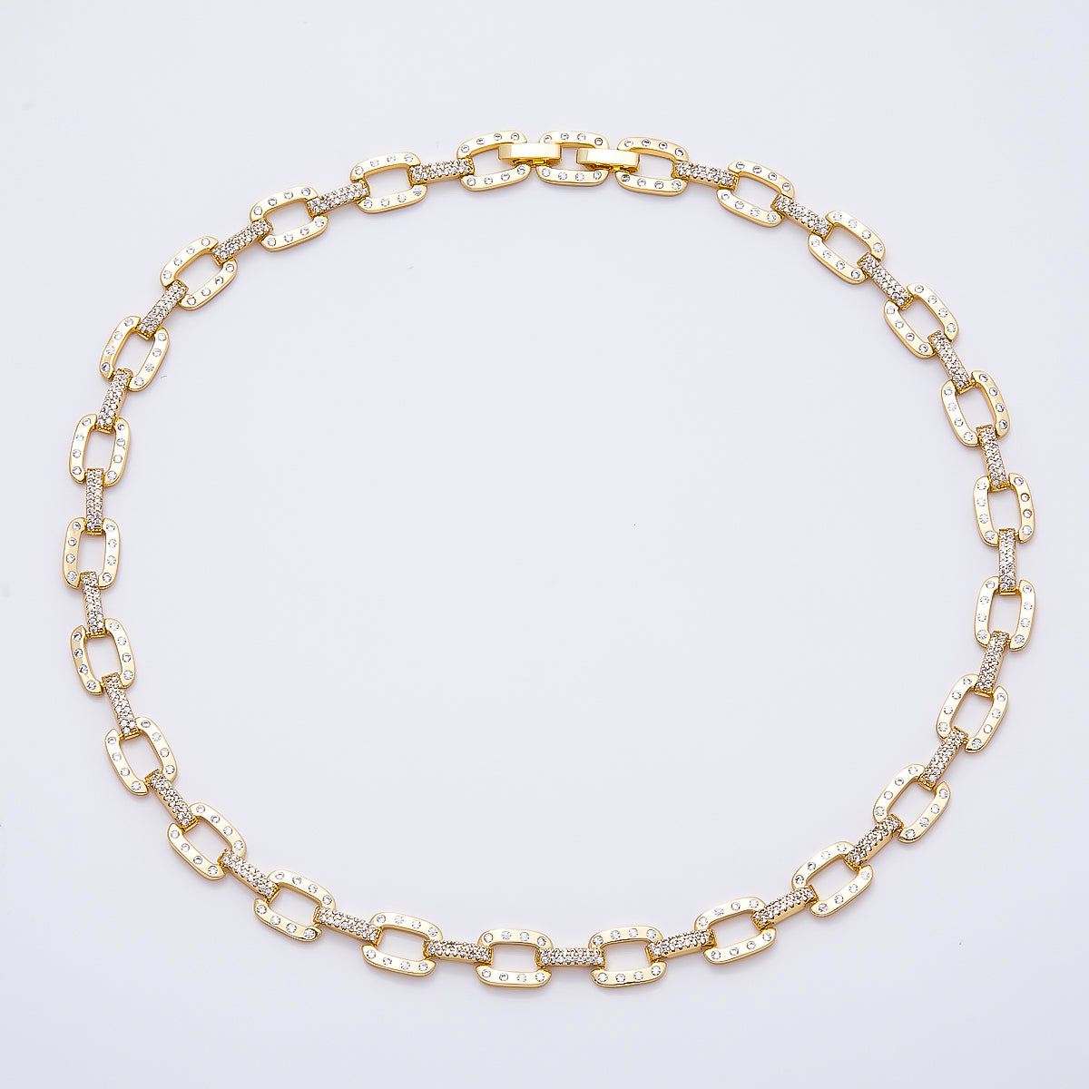 16K Gold Filled 9mm Clear Micro Paved CZ Dotted Paperclip 18 Inch Necklace | WA-04759