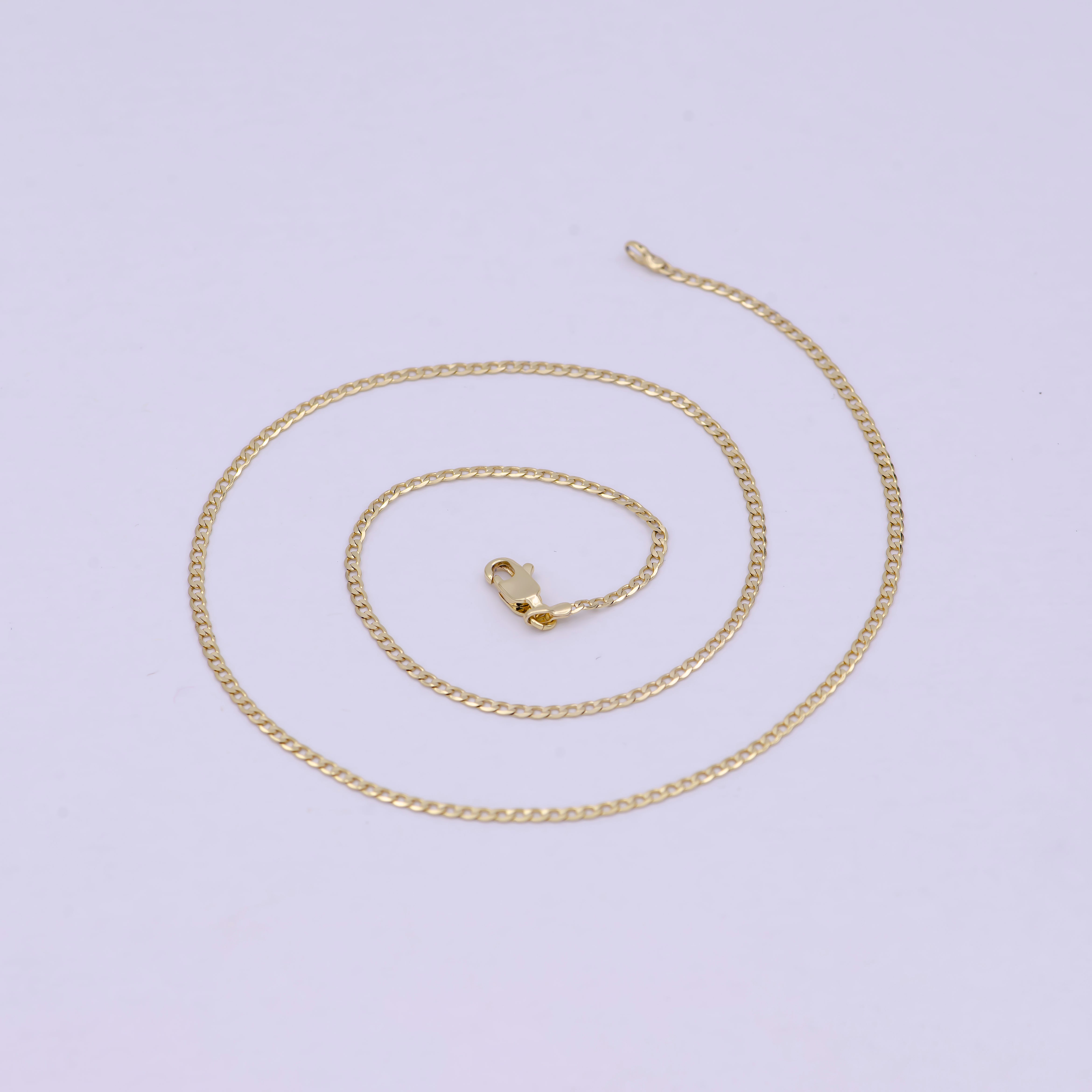 17.5 Inch Curb Finished Chain, Dainty 2mm 14K Gold Filled Necklace with Lobster Clasps | WA-623