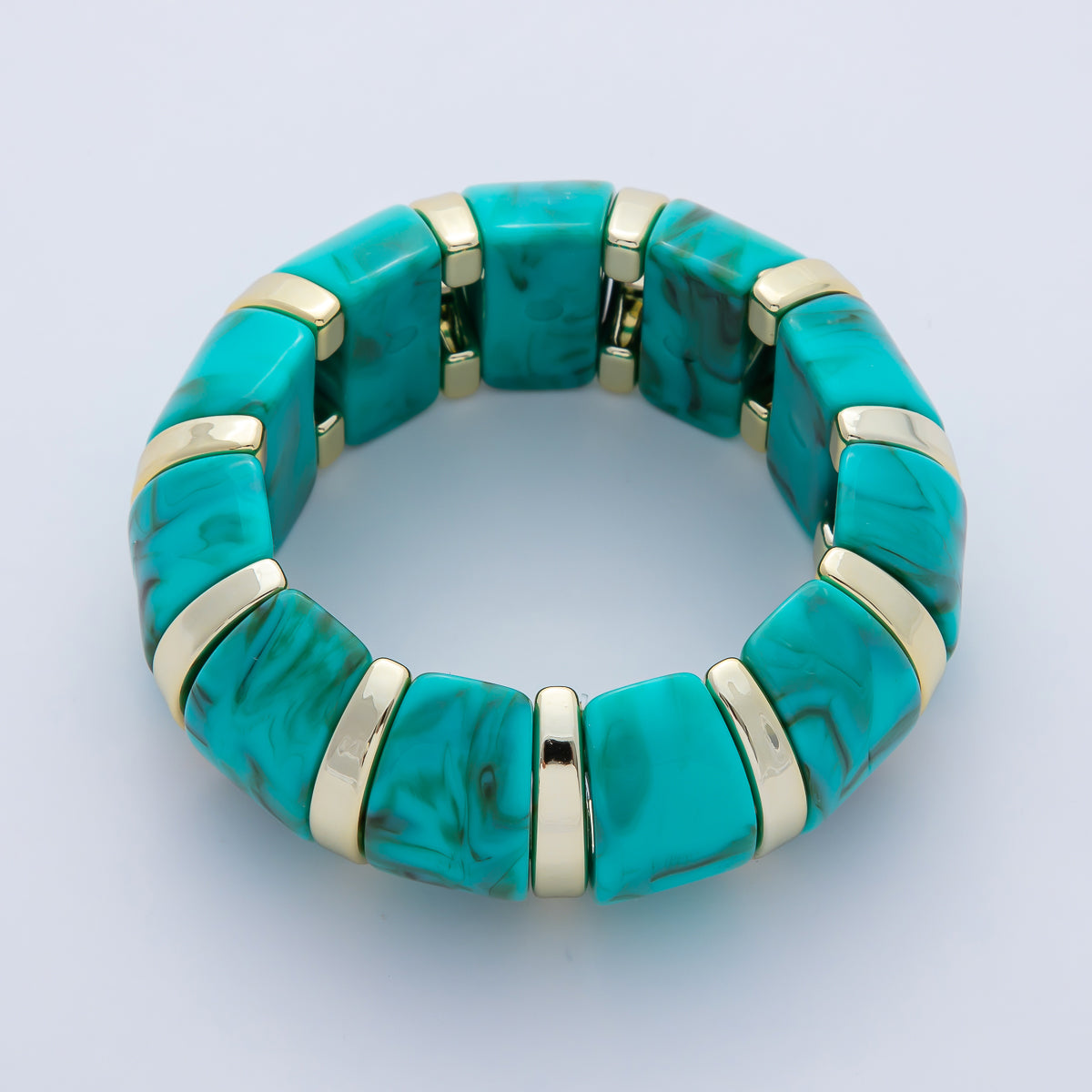 57mm Gold-Lined Resin Gemstone Stretch Bangle Bracelet | WA-920