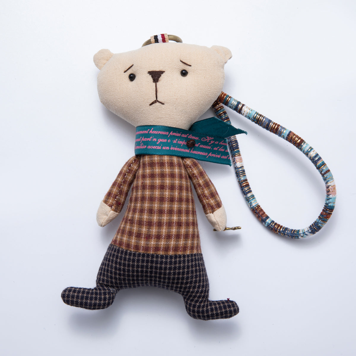 Handmade Fabric Emotional Bear Bag Charm Backpack Accessory Soft Plushie Keychain WB-00052