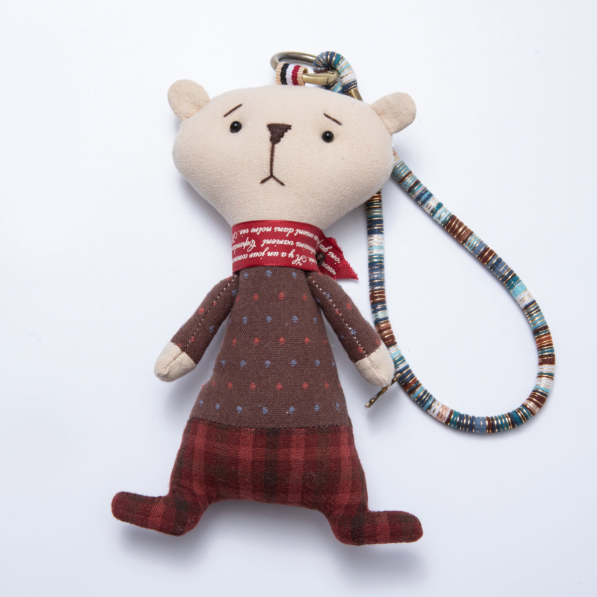 Handmade Fabric Emotional Bear Bag Charm Backpack Accessory Soft Plushie Keychain WB-00052