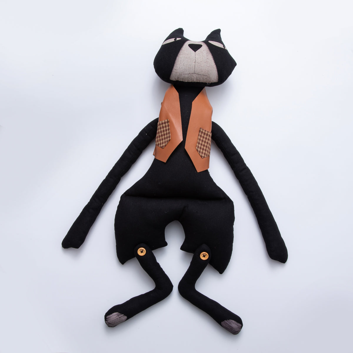 Big Handmade Black Cat Fabric Halloween Decoration Ornaments Stuffed Animal Door Wall Haunted House Accents WB-00071