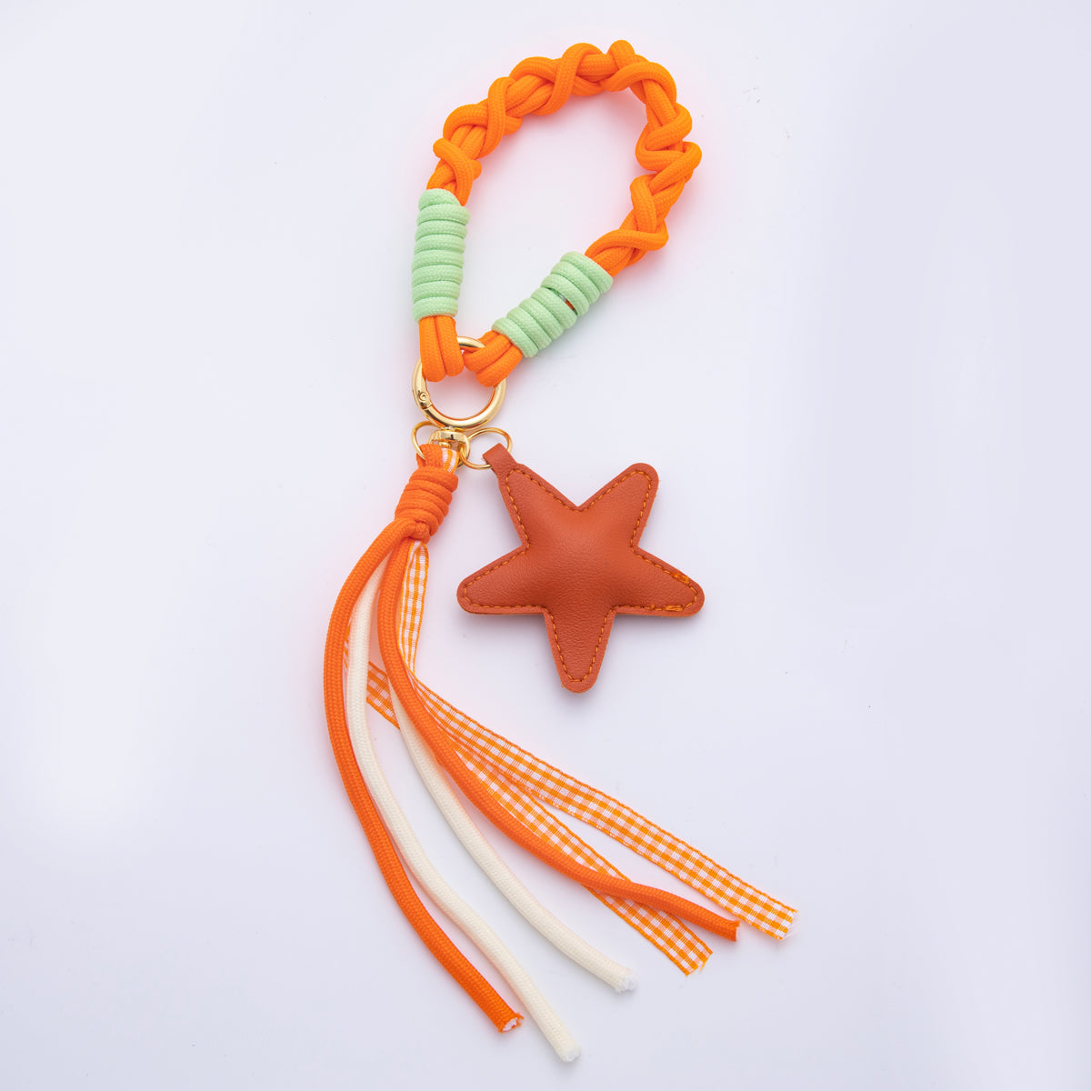 Orange Leather Shooting Star Keychain Handmade Bag Charm Cute Leather Tassel Tote Accessory WB-00105