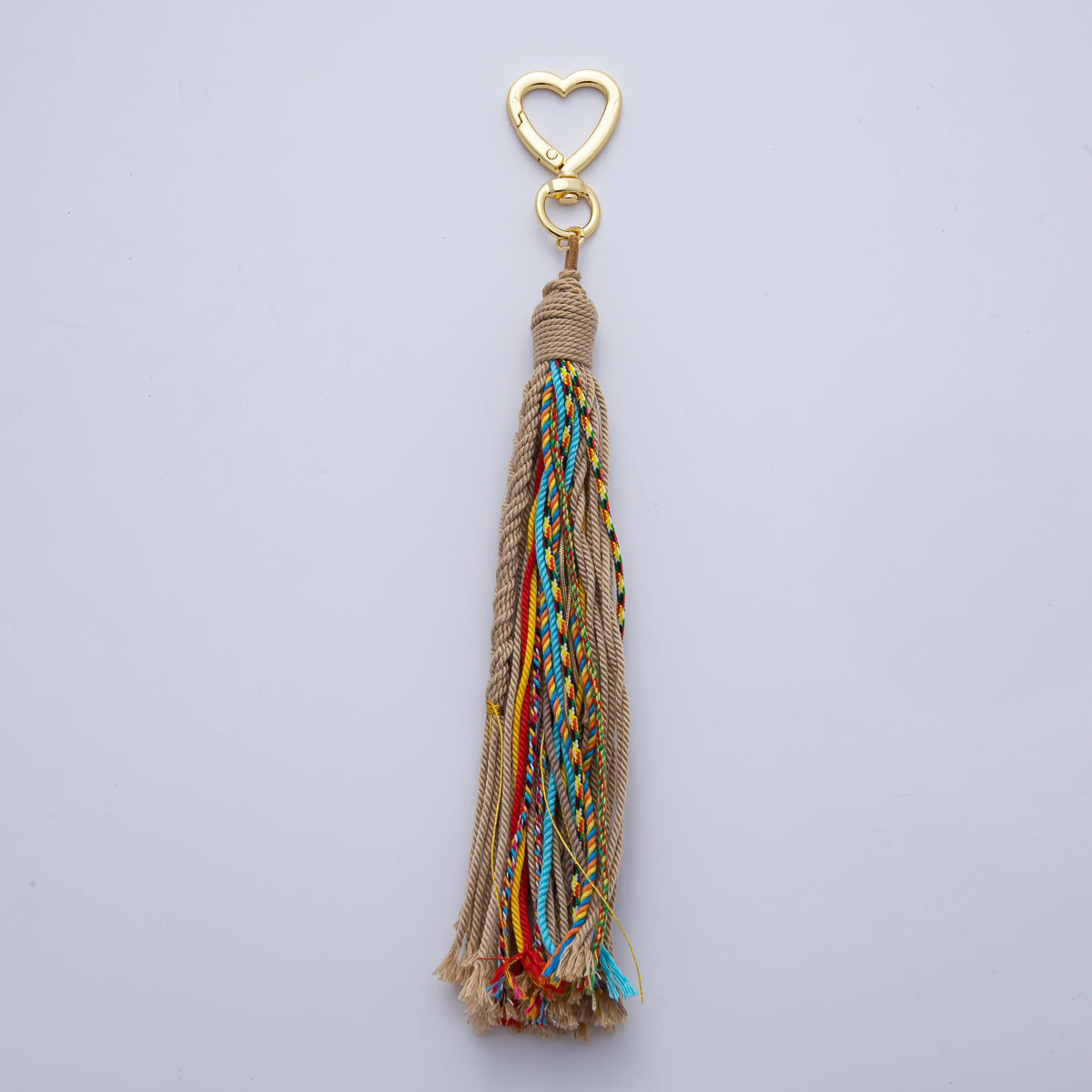 18K Gold Filled 200mm Red, Khaki, Pink Mixed-Knot Tweed Cord Heart Push Gate Keychain Accessories | WB-00220 ~ WB-00228