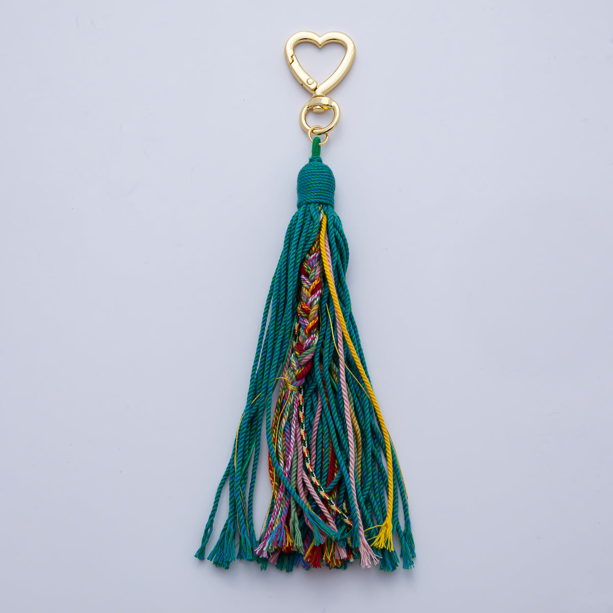 18K Gold Filled 200mm Red, Khaki, Pink Mixed-Knot Tweed Cord Heart Push Gate Keychain Accessories | WB-00220 ~ WB-00228