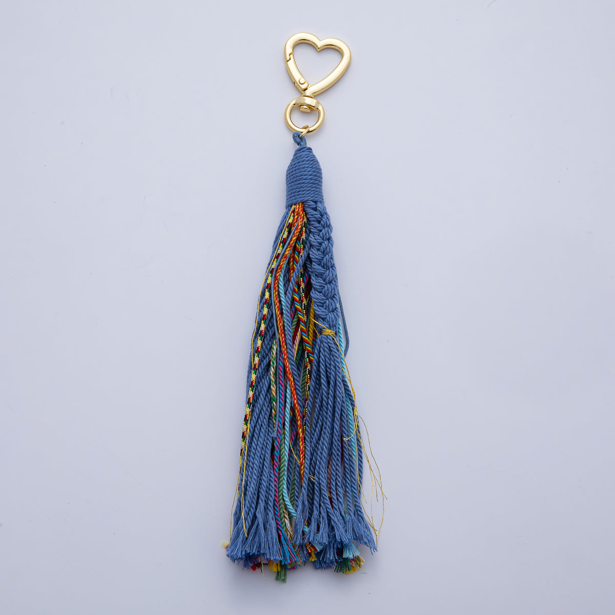 18K Gold Filled 200mm Red, Khaki, Pink Mixed-Knot Tweed Cord Heart Push Gate Keychain Accessories | WB-00220 ~ WB-00228