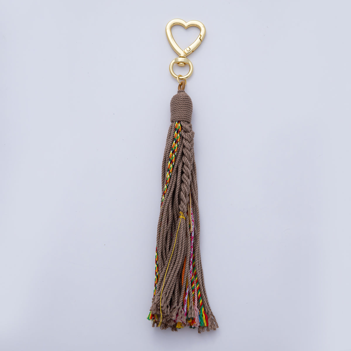 18K Gold Filled 200mm Red, Khaki, Pink Mixed-Knot Tweed Cord Heart Push Gate Keychain Accessories | WB-00220 ~ WB-00228