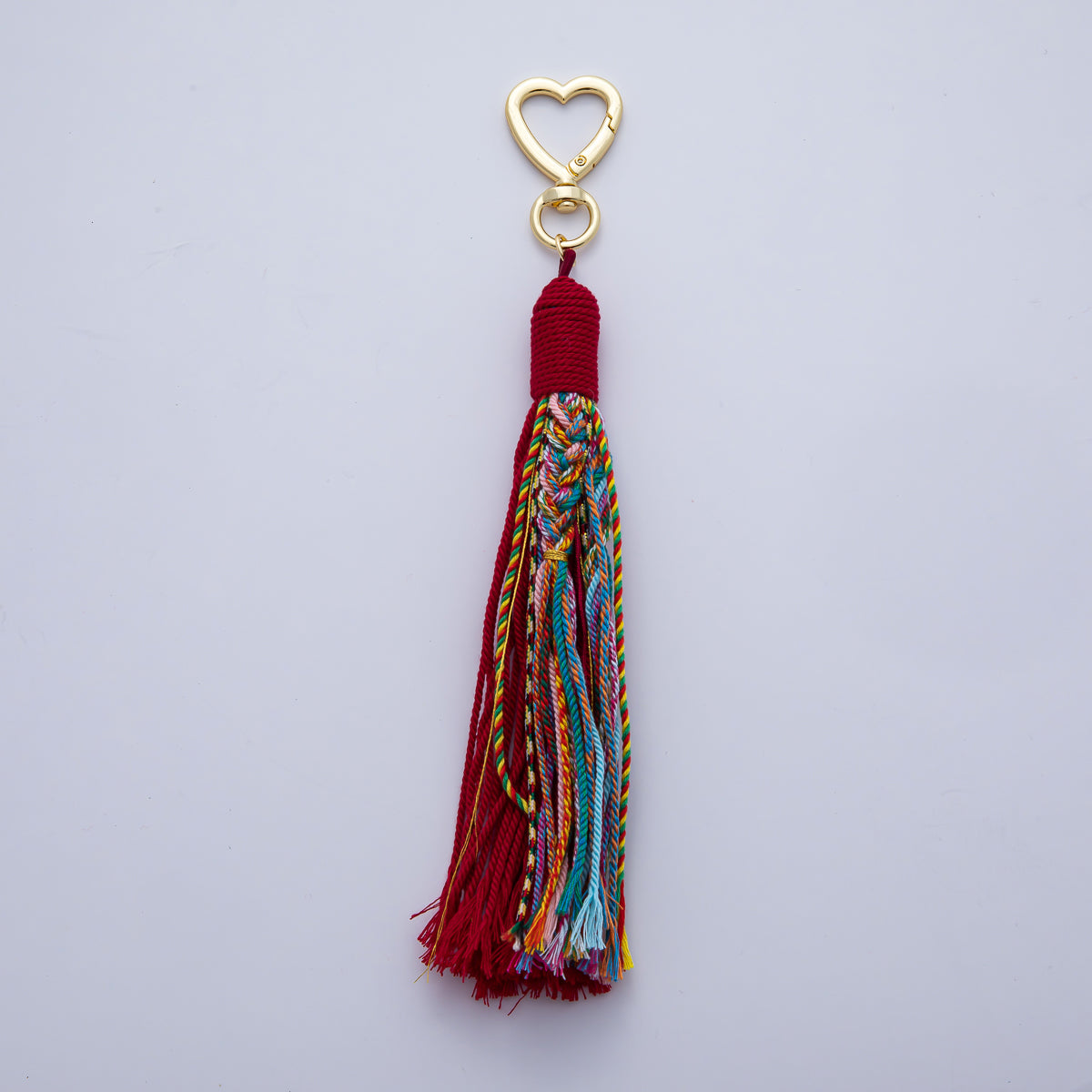 18K Gold Filled 200mm Red, Khaki, Pink Mixed-Knot Tweed Cord Heart Push Gate Keychain Accessories | WB-00220 ~ WB-00228