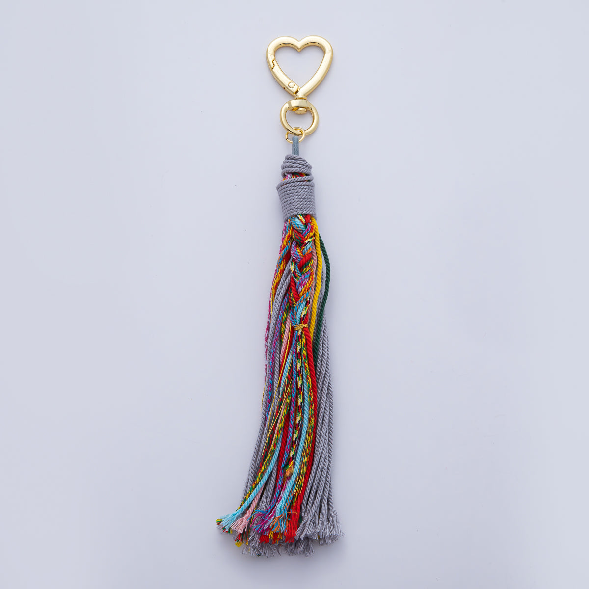 18K Gold Filled 200mm Red, Khaki, Pink Mixed-Knot Tweed Cord Heart Push Gate Keychain Accessories | WB-00220 ~ WB-00228