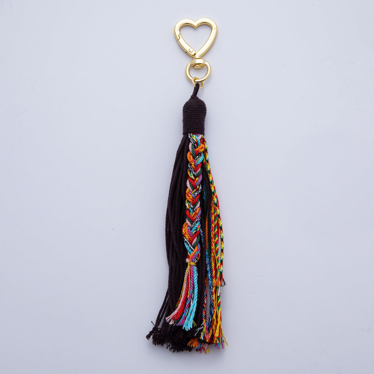 18K Gold Filled 200mm Red, Khaki, Pink Mixed-Knot Tweed Cord Heart Push Gate Keychain Accessories | WB-00220 ~ WB-00228