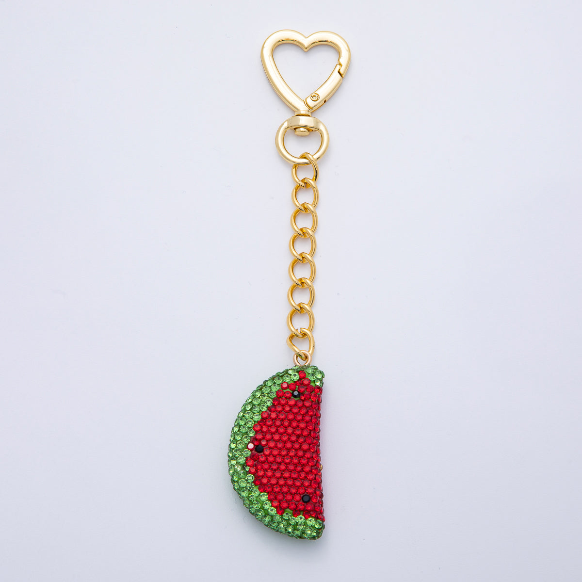 18K Gold Filled Watermelon Bedazzled Bag Charm Heart Push Gate Keychain Accessories | WB-00239