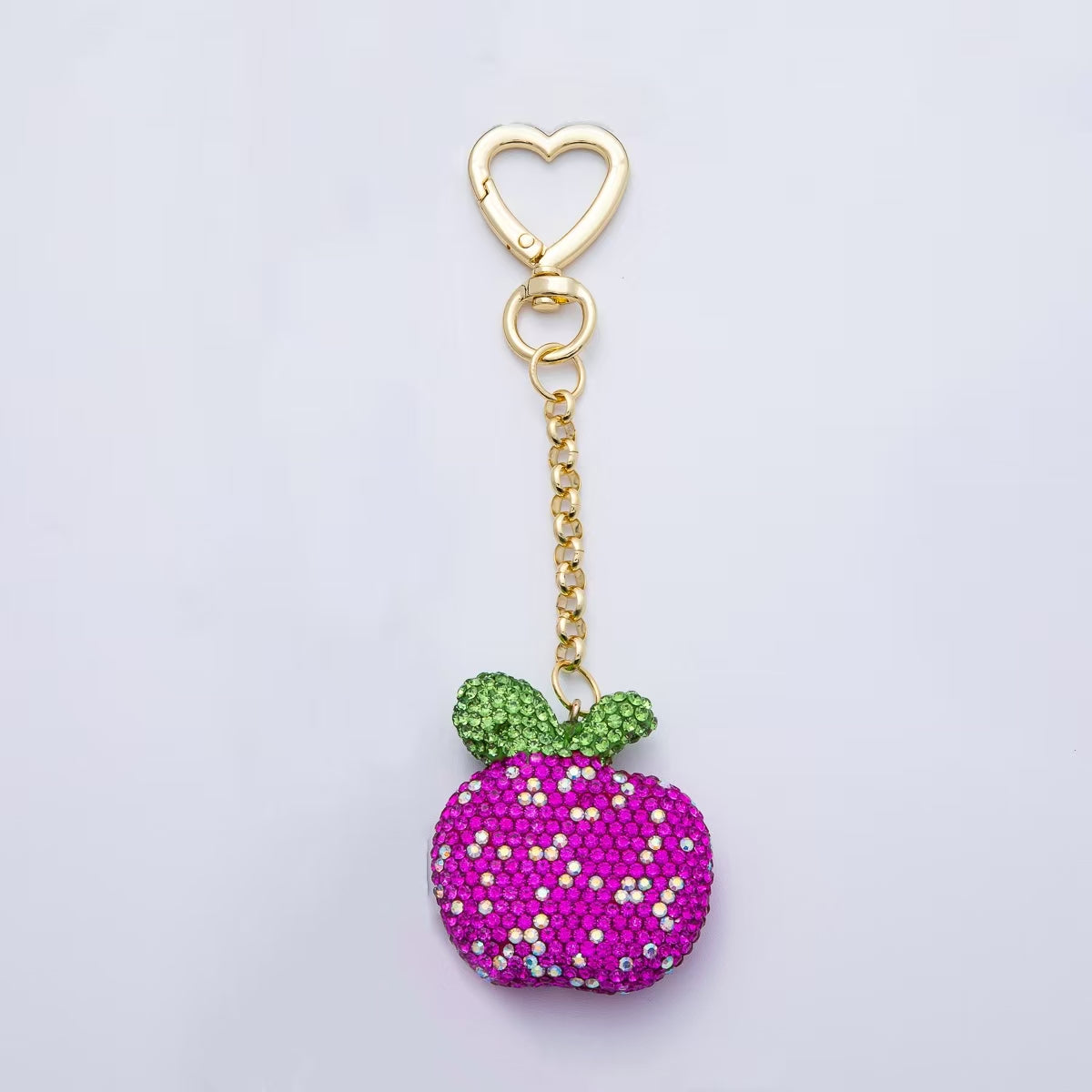 18K Gold Filled Red, Pink, Fuchsia Bedazzled Apple Bag Charm Keychain | WB-00245 ~ WB-00247