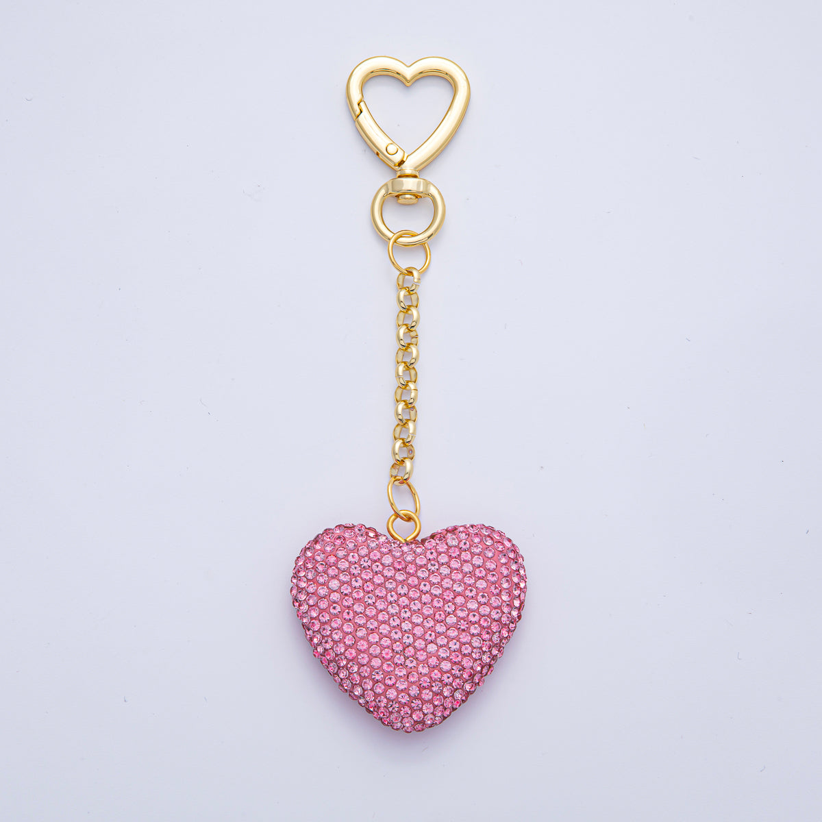 18K Gold Filled White, Red, Pink Bedazzled Heart Bag Charm Keychain Push Gate Key Ring | WB-00255 ~ WB-00257