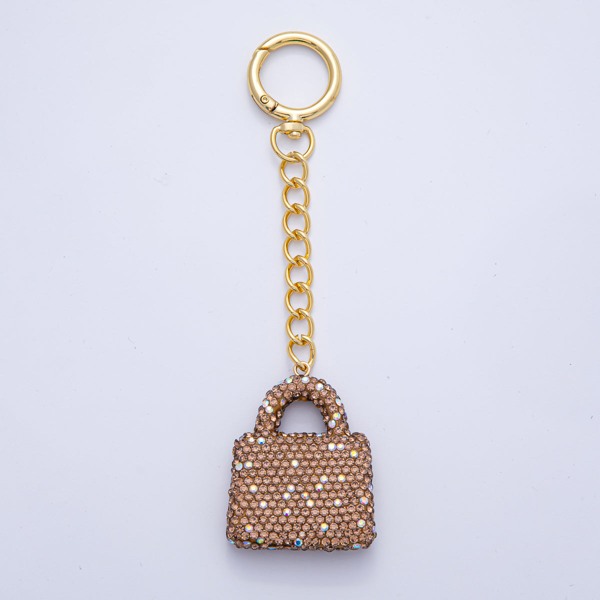 18K Gold Filled Black, Brown, White, Blue, Red, Pink Bedazzled Purse Bag Charm Keychain Push Gate Key Ring Accessories | WB-00258 ~ WB-00264