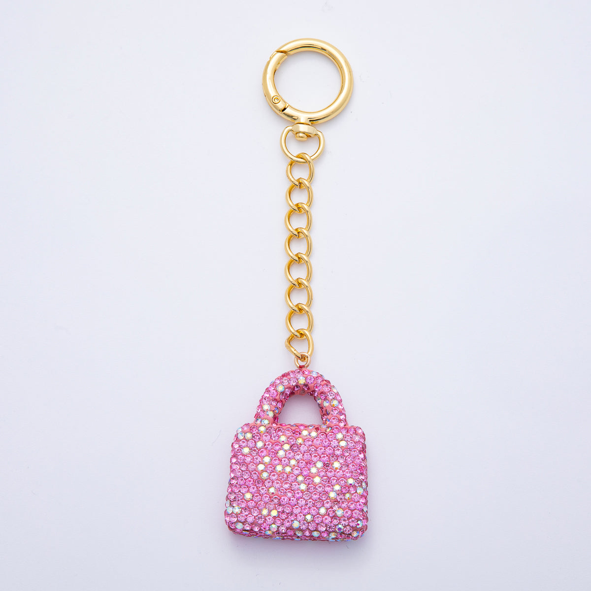 18K Gold Filled Black, Brown, White, Blue, Red, Pink Bedazzled Purse Bag Charm Keychain Push Gate Key Ring Accessories | WB-00258 ~ WB-00264